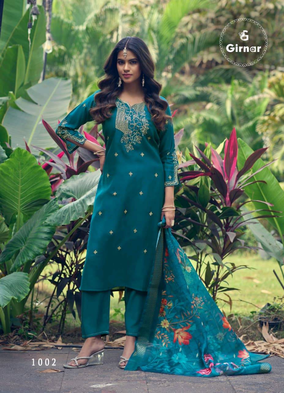  DHVANI VOL-1 By Girnar 1001 To 1008 Series Beautiful Festive Suits Colourful Stylish ROMAN SILK readymade dresses At Wholesale Price